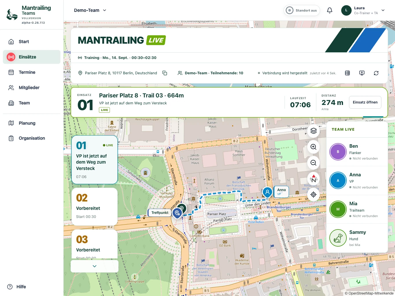 Anna ist auf dem Berlin-Trail unterwegs. Ihre aufgezeichnete Spur wächst mit dem Weg.