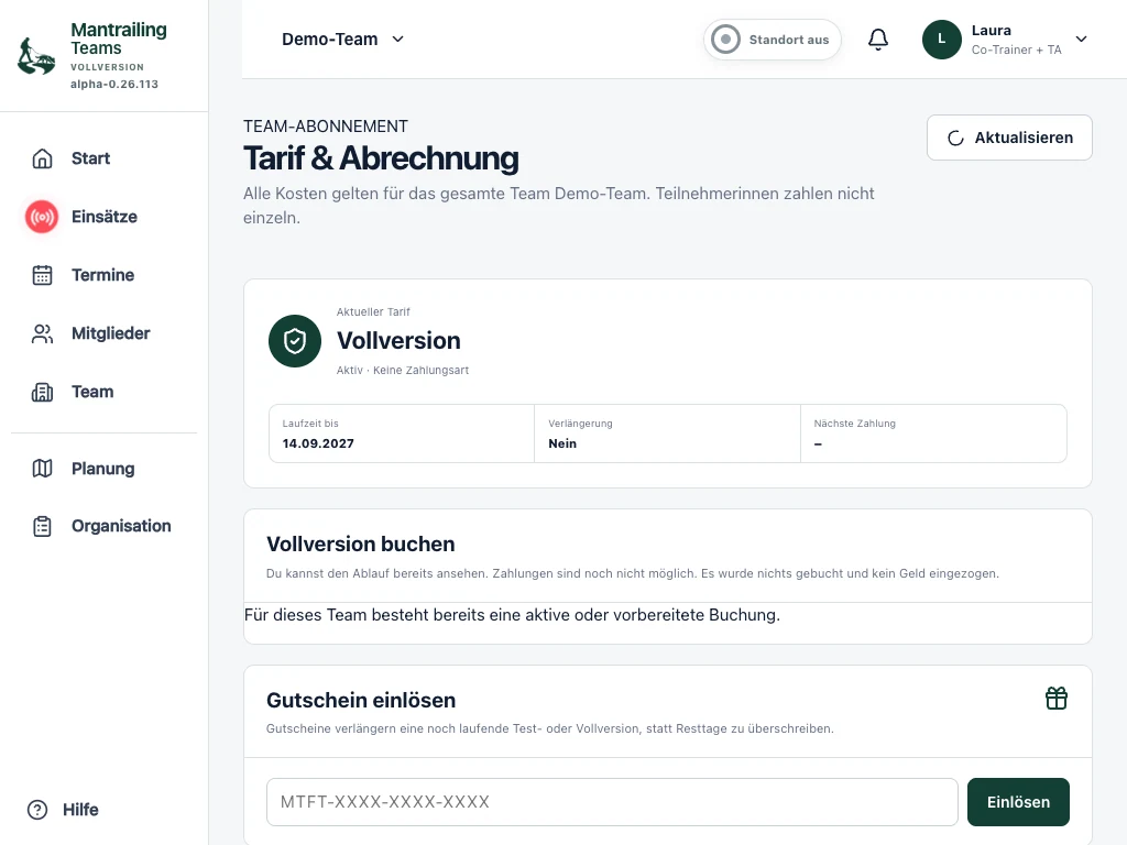 Die Abo-Verwaltung zeigt Tarif, Laufzeit und weitere Verwaltungsfunktionen.